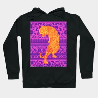 Hong Kong Neon Orange Tiger with Purple and Pink Floral Pattern - Animal Lover Hoodie